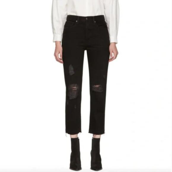 Frame Le Original High Rise Straight Leg Distressed Jeans in Grayridge - Picture 1 of 8